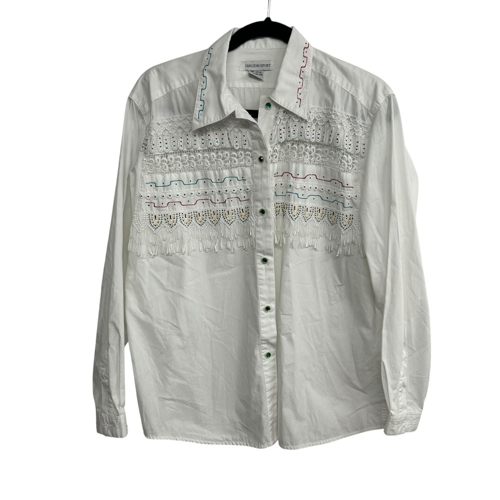 Vintage Western‎ Fringe Lace Snap Shirt L Embroidered Cowgirl Festival